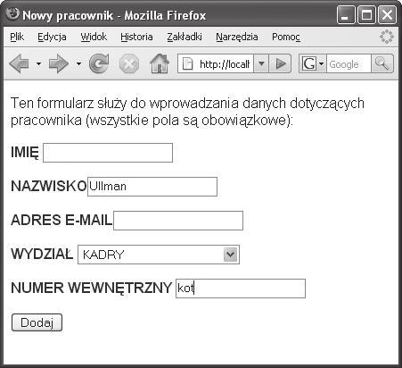 testowanie wersji nieajaksowej 1 Załaduj stronę HTML w przeglądarce WWW,