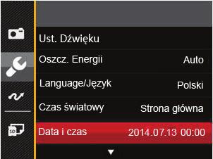 Zerowanie ustawień Data/Godzina Po ustawieniu języka po raz pierwszy, w celu wyzerowania ustawień opcji Data/Godzina postępować zgodnie z instrukcjami poniżej. 1.