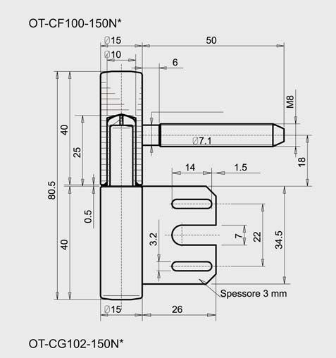 OT-CG102-150N* OT-CF100-150N007 Ø 15 + Niklowany 300 OT-CG102-150N003 Ø 15 + Niklowany 250