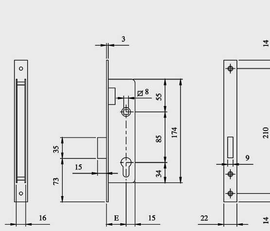 ZAMKI DO ALUMINIUM IS 745 Zamek wpuszczany jednopunktowy do aluminium 85 mm na wkładkę