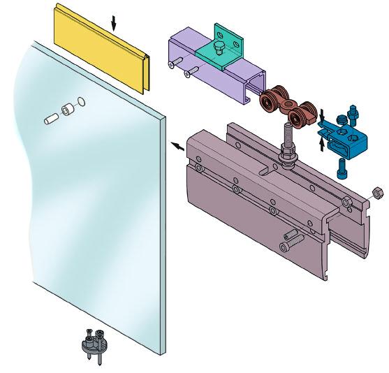 SYSTEMY DO DRZWI PRZESUWNYCH KB 1700 Uniwersalny system do szklanych drzwi przesuwnych Do drzwi o ciężarze do 50, do 80 lub do 120 kg Grubość szkła 8, 10 lub 12 mm Metalowe rolki w powłoce DELRIN,