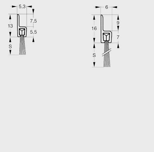 PROFIL H USZCZELNIENIA PROGOWE stribo pro Długość szczotek Model S=10 K5-H2-10 Długość szczotek Model S=14 K5-H3-14 S=24