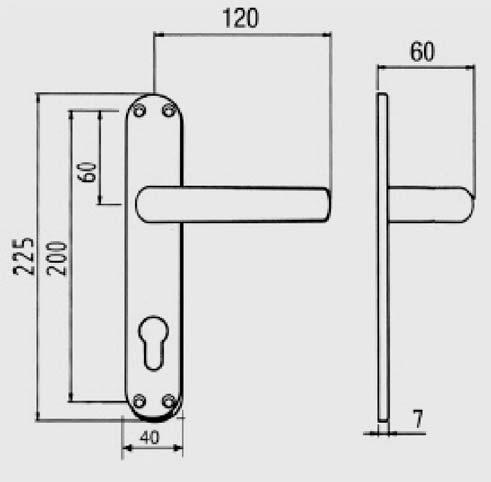 KLAMKI ALUMINIOWE BM 124 63 40 7 BM-E0626 120 60 225 200 60 225 200 60 40 7 BM-T1026