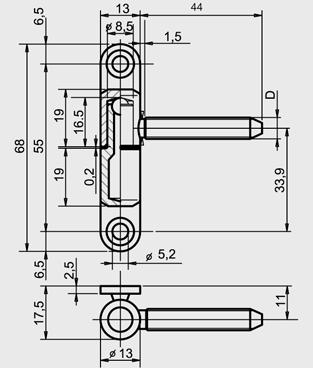 na żółto 500 OT-CF030-130H023 Ø 13 M7x40 + Galw.