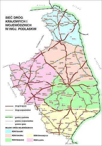 Mapa. Sieć dróg krajowych i wojewódzkich w woj. podlaskim Źródło: http://www.wrotapodlasia.pl/pl/region_i_gospodarka/region/infrastruktura/ Lp.