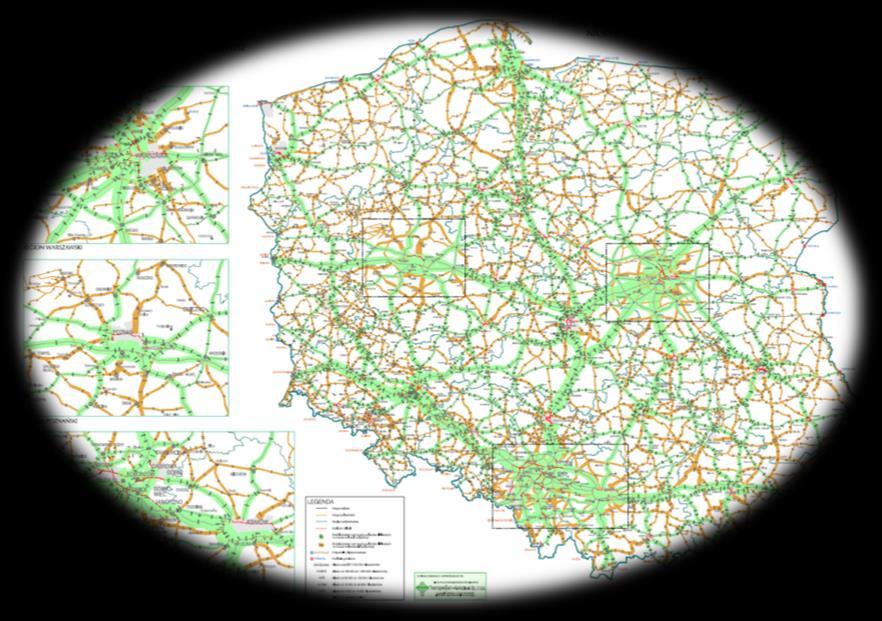 Transport indywidualny i zbiorowy SIEĆ BAZOWA TEN-T, DROGI KRAJOWE/WOJEWÓDZKIE I POZOSTAŁE średniodobowy ruch pojazdów na drogach oraz struktura; punkty ładowania szybkiego oraz wolnego; PUNKTY