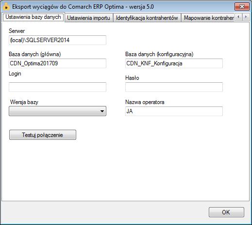 Konfiguracja połączenia z bazą danych programu Comarch ERP Optima 1.