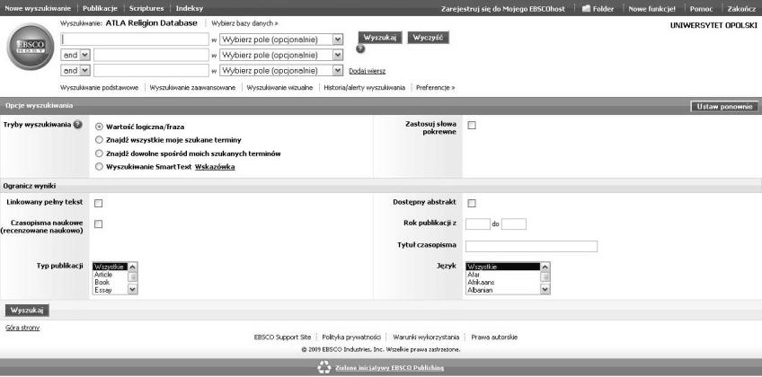 22 FIDES Biuletyn Bibliotek Kościelnych 1-2/2009 nego UO posiada bardzo ciekawą bazę z dziedziny religii ATLA Religion Database. Jest to jedna z kilkunastu baz umieszczonych na platformie EBSCOhost.