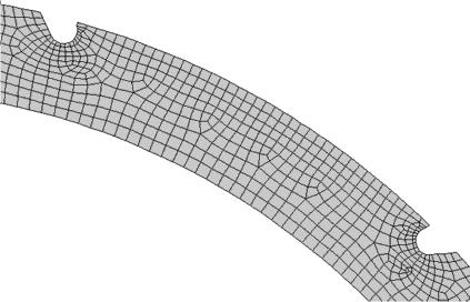 Rys. 2. Dwuwymiarowy uproszczony model jarzma silnika synchronicznego (część modelu) wraz z siatką Fig. 2. Two-dimensional simplified model of the stator core of the synchronous motor (part of the model) with the mesh Na dwóch kolejnych rysunkach (rys.