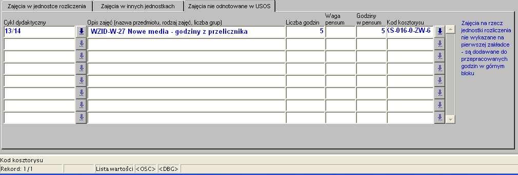 Pozostałe godziny przedmiotu ze studiów niestacjonarnych (10 z 20 godzin) system zakwalifikuje jako godziny ponadwymiarowe realizowane na studiach niestacjonarnych.