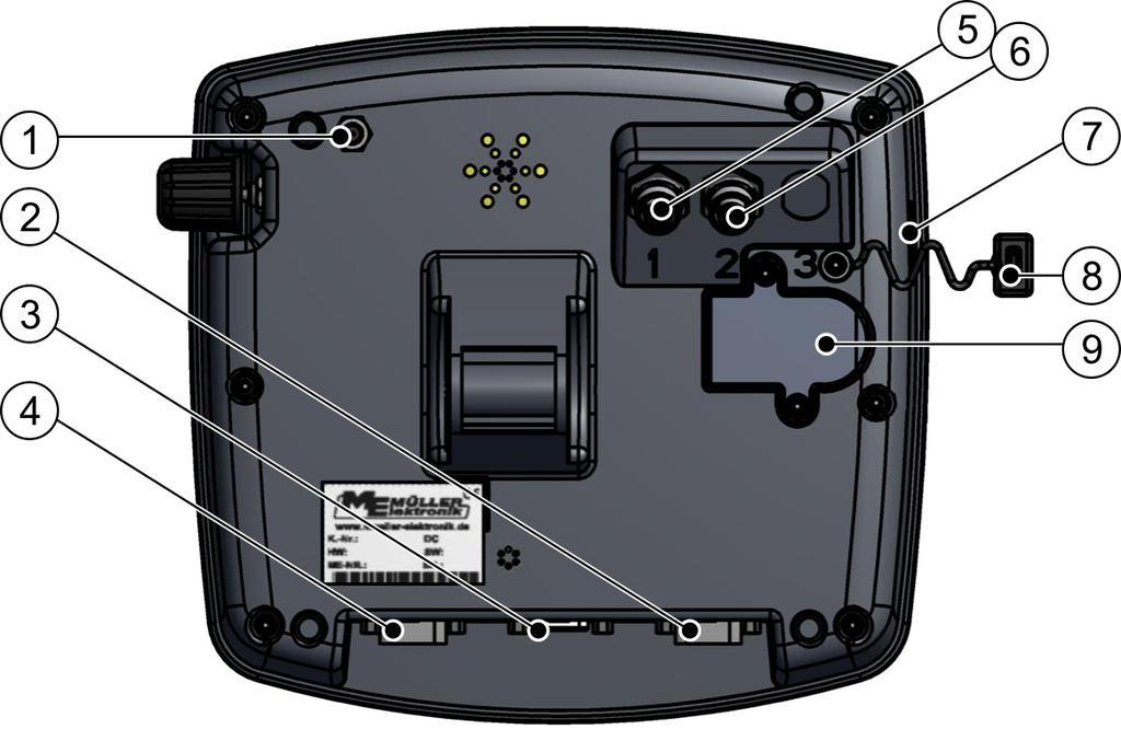 4 Montaż i instalacja Karta SIM 4.2.2 Przyłącza terminalu Tylna strona terminalu Wersja z modemem GSM i z gniazdami kamery. Przyłącze anteny GSM. Tylko w terminalach z zainstalowanym modemem GSM.