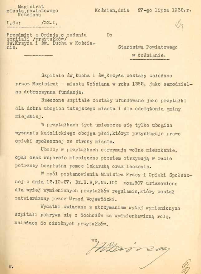 190 MATERIAŁY ARCHIWALNE DO DZIEJÓW KOŚCIANA 24. Informacja Magistratu w Kościanie z dnia 27 lipca 1932 r.