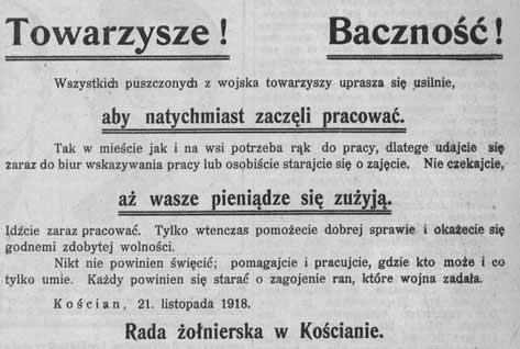 , w sprawie powołanej w mieście Rady Żołnierskiej APL, Kostener Kreisblatt, nr 136, 12 XI 1918 r. definitywnie epizod związany ze stałym wojskowym garnizonem w okresie pokoju 94.