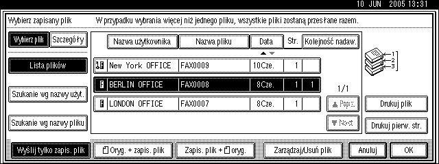 E Aby dodaæ oryginaây do zapisanych dokumentów i wysâaæ je wszystkie jednoczeãnie, nacisnàæ przycisk [ROryg. + zapis. plik] lub [Zapis. plik + R Oryg.]. Jeãli wysyâane sà tylko zapisane dokumenty, przejãæ do punktu F.