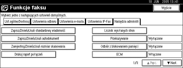 Ustawienia administratora Drukowanie raportu poâàczeñ Raport zbiorczy pozwala sprawdziæ maksymalnie 50 ostatnich sesji âàcznoãci (odbierania i nadawania).