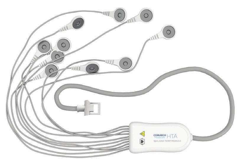 Moduł rozszerzeń EKG Pośredniczy pomiędzy urządzeniem Comarch HTA a elektrodami przypiętymi do ciała pacjenta.