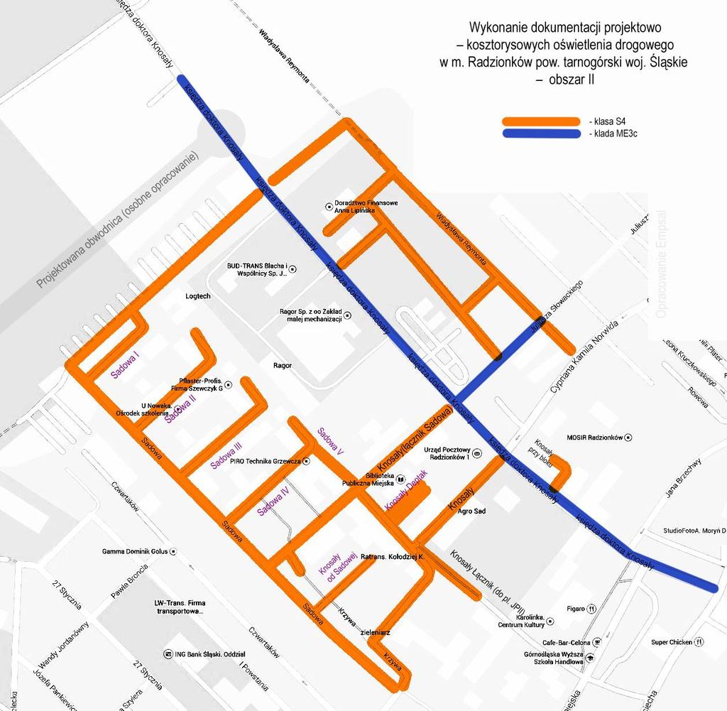 Osiągnięcie oszczędności zużycia energii elektrycznej dla oświetlenia ulicznego w Gminie Radzionków - PROJEKT WYKONAWCZY-WYMIANY OPRAW W CIĄGU