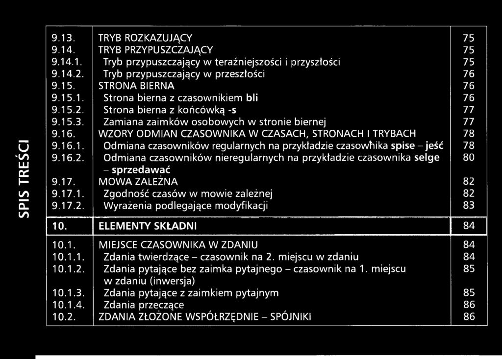 16.2. Odmiana czasowników nieregularnych na przykładzie czasownika selge 80 - sprzedawać 9.17. MOWA ZALEŻNA 82 9.17.1. Zgodność czasów w mowie zależnej 82 9.17.2. Wyrażenia podlegające modyfikacji 83 10.