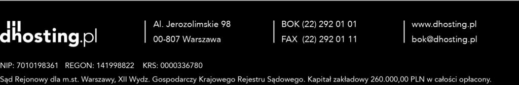 Kwota Abonamentowa - uiszczana z góry przez Abonenta opłata za świadczone Usługi Hostingu i/lub Usługi Kont E-mail. 4.