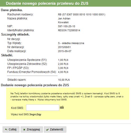 Jeśli formularz jest wypełniony prawidłowo, zostanie otworzone okno do autoryzacji przelewu (Rys. 29).