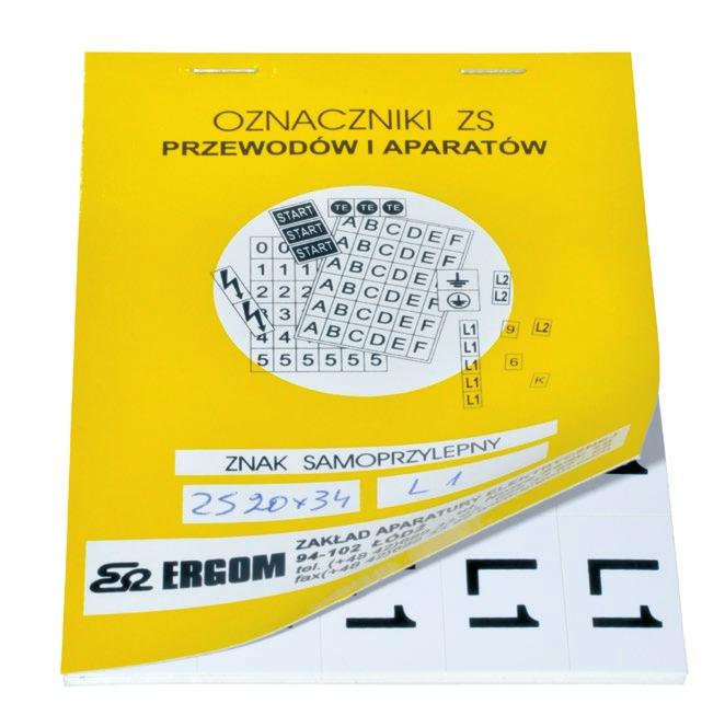 Znaki samoprzylepne typu ZS 20 x 34 napis czarny, tło białe Typ rt. nr Oznaczniki Liczba ozn. na 1 tabl. [szt.