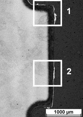 1 mm was noted on the cross-section of die H39128/14's track, by the edge of the profile material output (Fig. 6b).