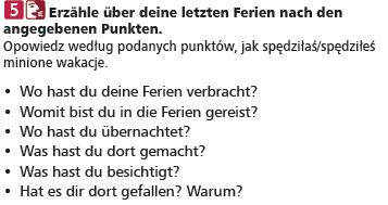 Przykłady zadań: Język niemiecki dla szkół ponadgimnazjalnych, Infos 1 Brückenkurs (podręcznik), str. 23: wyposażenie uczniów w niezbędny materiał językowy, np.