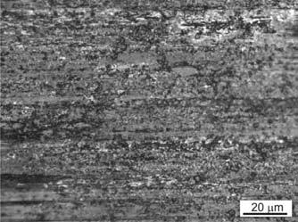 3. Surface of Fe-Al alloy compact and counter-sample after tribological test under 10 N load: a, b) compact, c, d) counter-sample Analiza powierzchni próbek i przeciwpróbek w