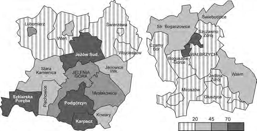 W latach 1995 2013 w gminach aglomeracji jeleniogórskiej do użytkowania oddano 8331 mieszkań, podczas gdy w aglomeracji wałbrzyskiej tylko 3559.