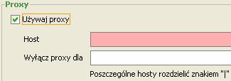 Pola obowiązkowe zostaną podświetlone. 4. W polu Host wpisz adres serwera proxy, np. 192.168.0.1. W polu Port wpisz port komunikacji z serwerem proxy, np. 8080.