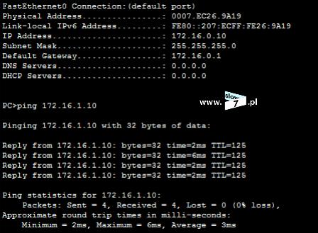 wysyłamy z komputera PC1. No i mamy SUKCES.