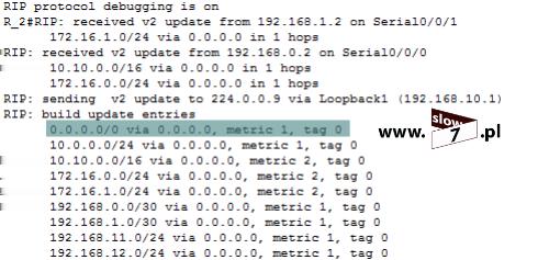 32 (Pobrane z slow7.pl) Aby przekazać cały ruch nie pasujący do skonﬁgurowanych sieci na routerze R_2 została skonﬁgurowana trasa domyślna.