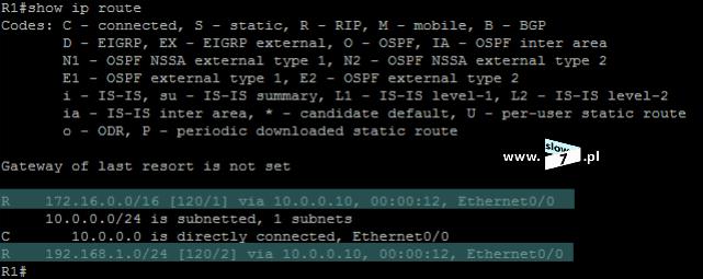 37 (Pobrane z slow7.pl) Od tej pory jeśli router odbierze pakiety przeznaczone do sieci 192.168.1.0/24 oraz 172.16.0.0/24 wyśle je w kierunku komputera PC.