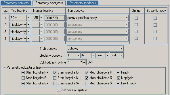 4.3 Opis parametrów odczytów Id Parametr Opis 1 Typ licznika (1 4) typ licznika podłączonego do modułu MKi4-sm (typ EQM, EQABP, FQABP lub EAP-b z protokołem w standardzie OBIS) 2 Numer licznika (1 4)