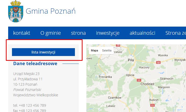 d) w polu Nagłówek Lista inwestycji możemy zmienić