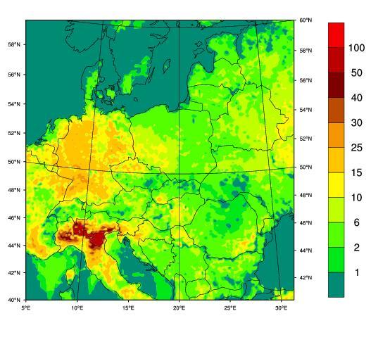 Program ochrony powietrza dla strefy wielkopolskiej ze względu na ozon 83 a) 2010 rok b) 2010 rok bez emisji nad Polską Rysunek 16.