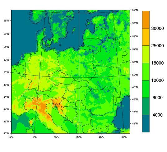 Ochrona roślin wskaźnik AOT40 Wyniki symulacji ekspozycji na stężenia wyższe od 80 μg/m 3, zakumulowanej o okresie od maja do lipca (tzw.