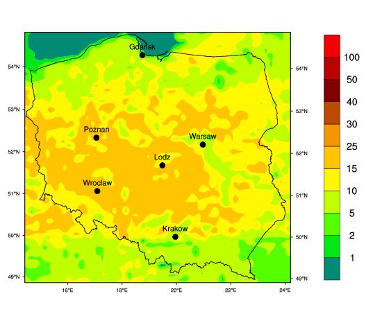 Liczba dni powyżej wartości 120 μg/m 3 jest zdecydowanie mniejsza dla roku 2010 niż w przypadku średniej z lat 2008-2010.