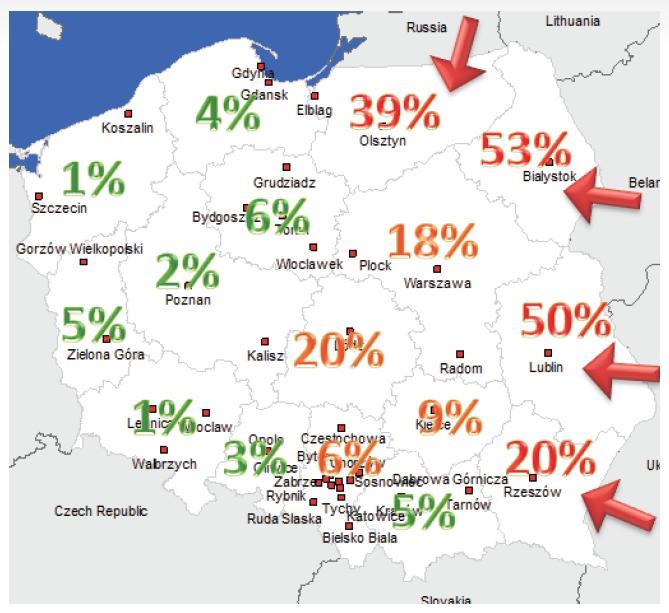 Skala szarej strefy w branży tytoniowej (udział w spożyciu w %) Zgodnie z danymi Służby Celnej, w ostatnich latach liczba wykrytych nielegalnych (bez polskich znaków akcyzy) papierosów waha się od ok.