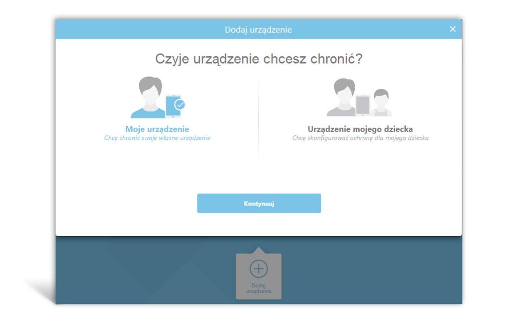 d) Po kliknięciu Dodaj urządzenie wybierz, czy zamierzasz pobrać instalator dla siebie, czy swojego dziecka (więcej informacji na temat funkcji Kontroli