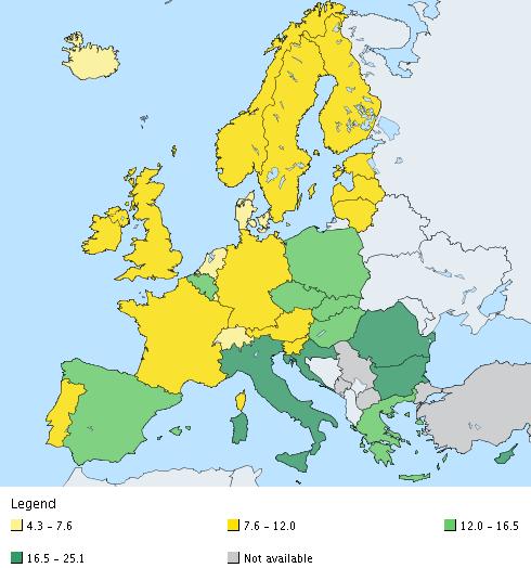 134 K. Warzecha Rys. 5 przedstawia podział krajów UE ze względu na bardzo niski, niski, umiarkowany i wysoki poziom wskaźnika NEET wśród młodych osób w wieku 15-24 lat w 2005 i w 2016 roku.