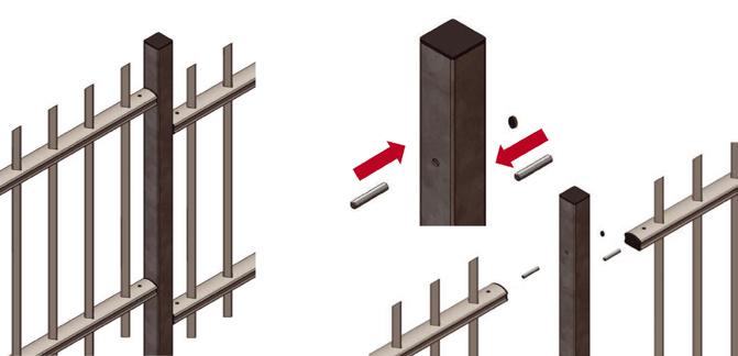 Słupy pośrednie posiadają po dwa otwory u góry i dołu, przez które przeprowadzany jest stalowy bolec o średnicy 10 mm i długości 140 mm.