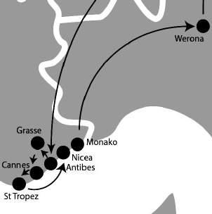 zamek Grimaldich (muzeum Picassa), bulwar nadmorski, Stary Port, twierdzę Fort Carre, w której więziono Napoleona Bonaparte. Wieczorem przejazd do hotelu na Lazurowym Wybrzeżu.