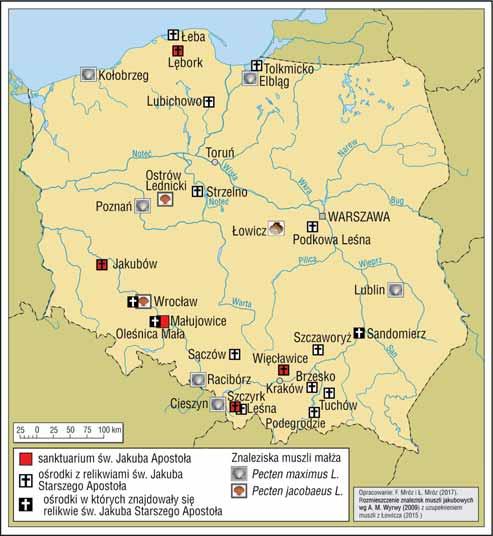 Muszle św. Jakuba znalezione na ziemiach polskich do 2017 roku oraz sanktuaria św. Jakuba i ośrodki z relikwiami św.