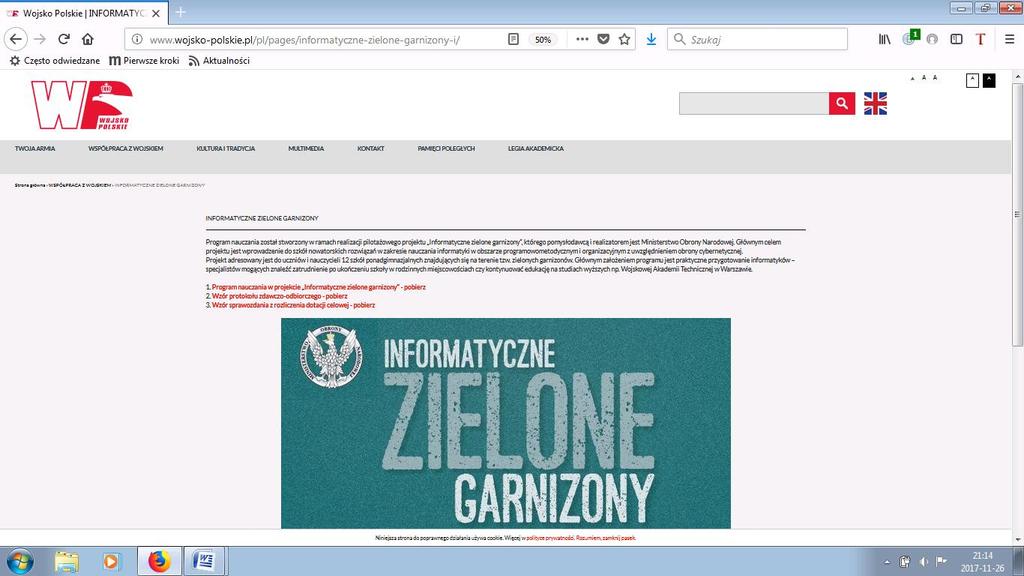 PILOTAŻOWY PROGRAM INFORMATYCZNE ZIELONE GARNIZONY Podpisano 12 umów