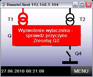 4. Awarie W razie wystąpienia awarii na ekranie diagramu pojawia się migający czerwony prostokąt z komunikatem jaka awaria wystąpiła (w razie wystąpienia kilku