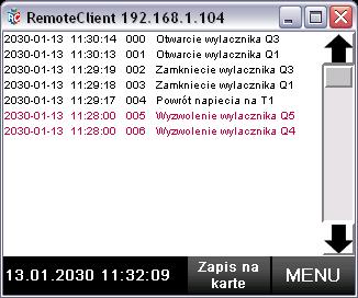 W oknie historii po prawej stronie jest pasek, za pomocą którego można przewijać listę wydarzeń.