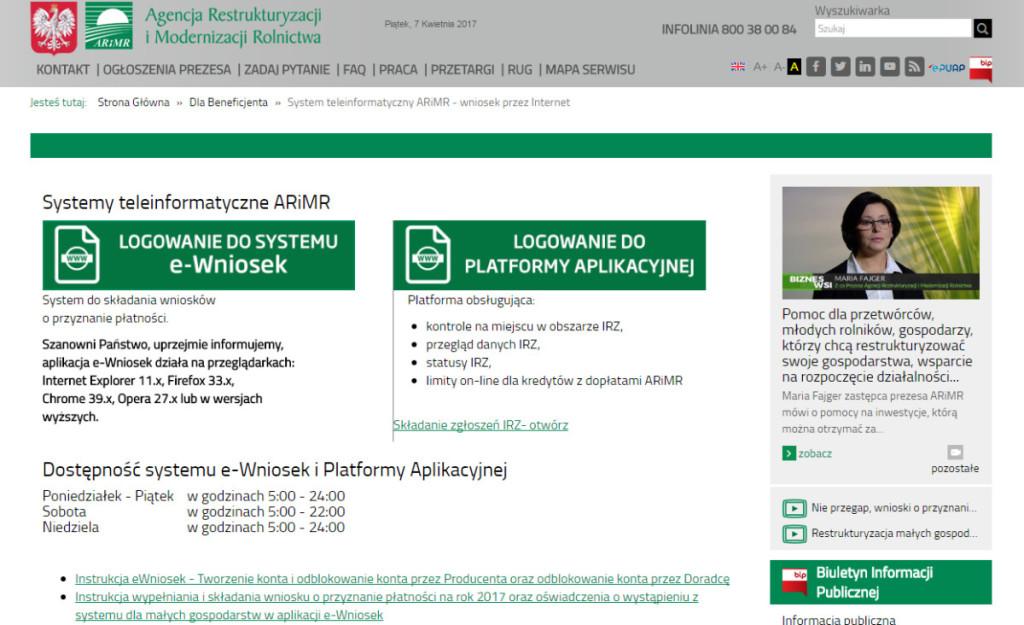.pl https://www..pl Przede wszystkim łatwiej będzie uzyskać dostęp do systemu teleinformatycznego ARiMR, który umożliwia złożenie wniosku o przyznanie płatności przez aplikację e-wniosek.