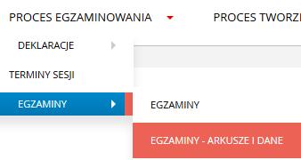 Dla terminu egzaminu pisemnego komputerowego: 1. Loguje się do aplikacji SIOEPKZ: http://epkz.cke.edu.pl. 2. Z menu górnego wybiera zakładkę Proces egzaminowania>egzaminy>egzaminy arkusze i dane. Rys.