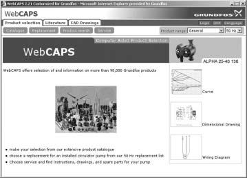 Inne źródła informacji WebCAPS WebCAPS jest to Wspomagany Komputerowo Program Doboru jest to internetowa wersja WinCAPS. Dostępny na stronie Grundfos - www.grundfos.